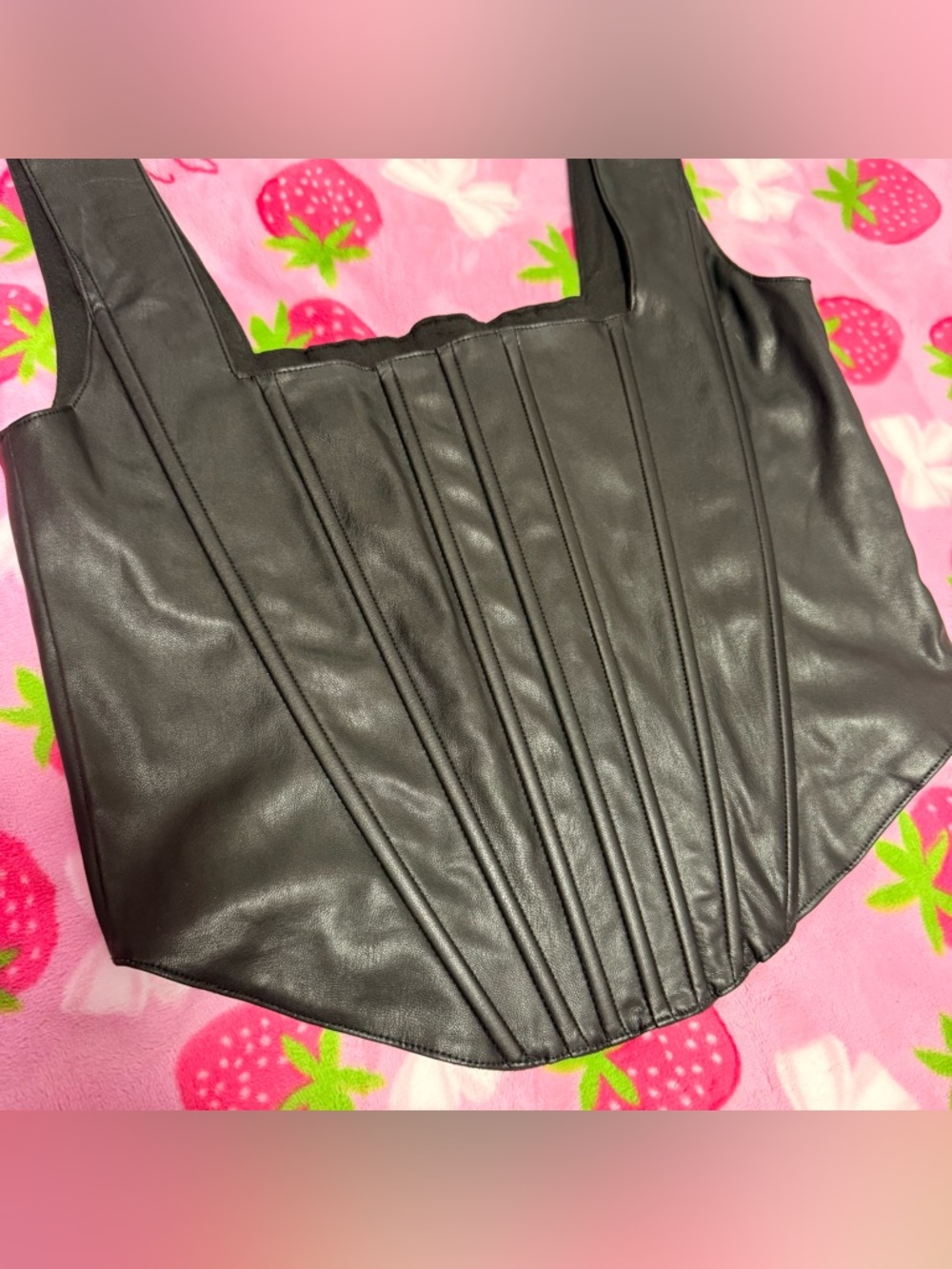 **7 For All Mankind Faux Leather Corset Tank Top Black Square Neck Size M** - Picture 2 of 6